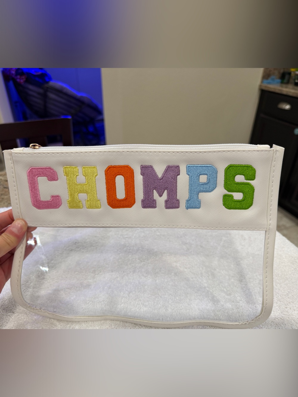 White Krista Horton X CHOMPS Clear Pouch with Multi-Color Lettering